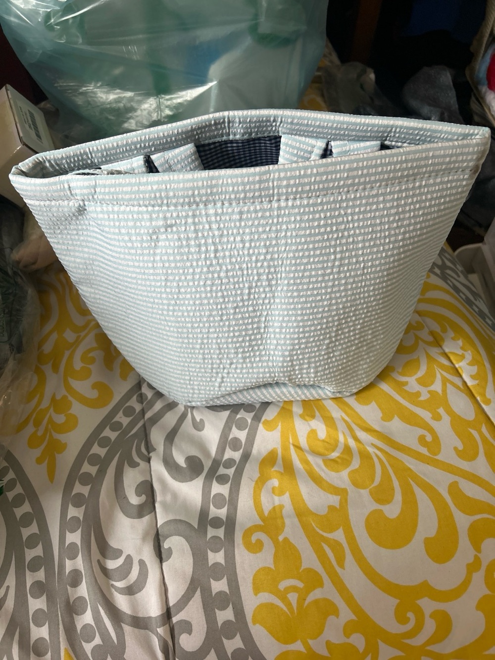 Seersucker Cloth Lunch Bag — Light Blue